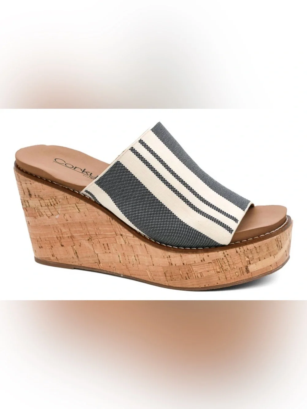 Corkys Striped Black and Natural Wedge Sandals